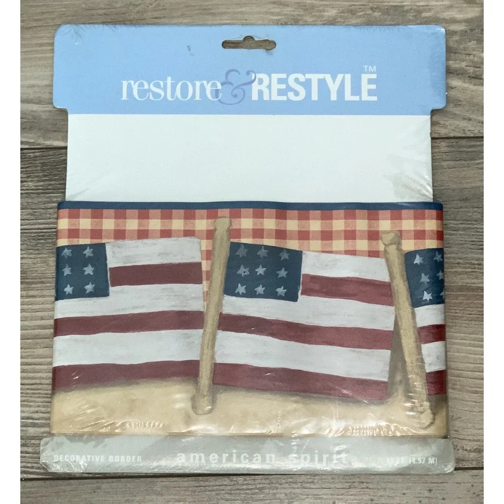 American‎ Flag 15 Foot Prepasted Border Washable Peelable Decorative New